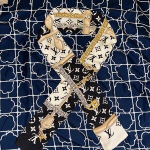 Louis Vuitton Black and White Scarf with Gold Details